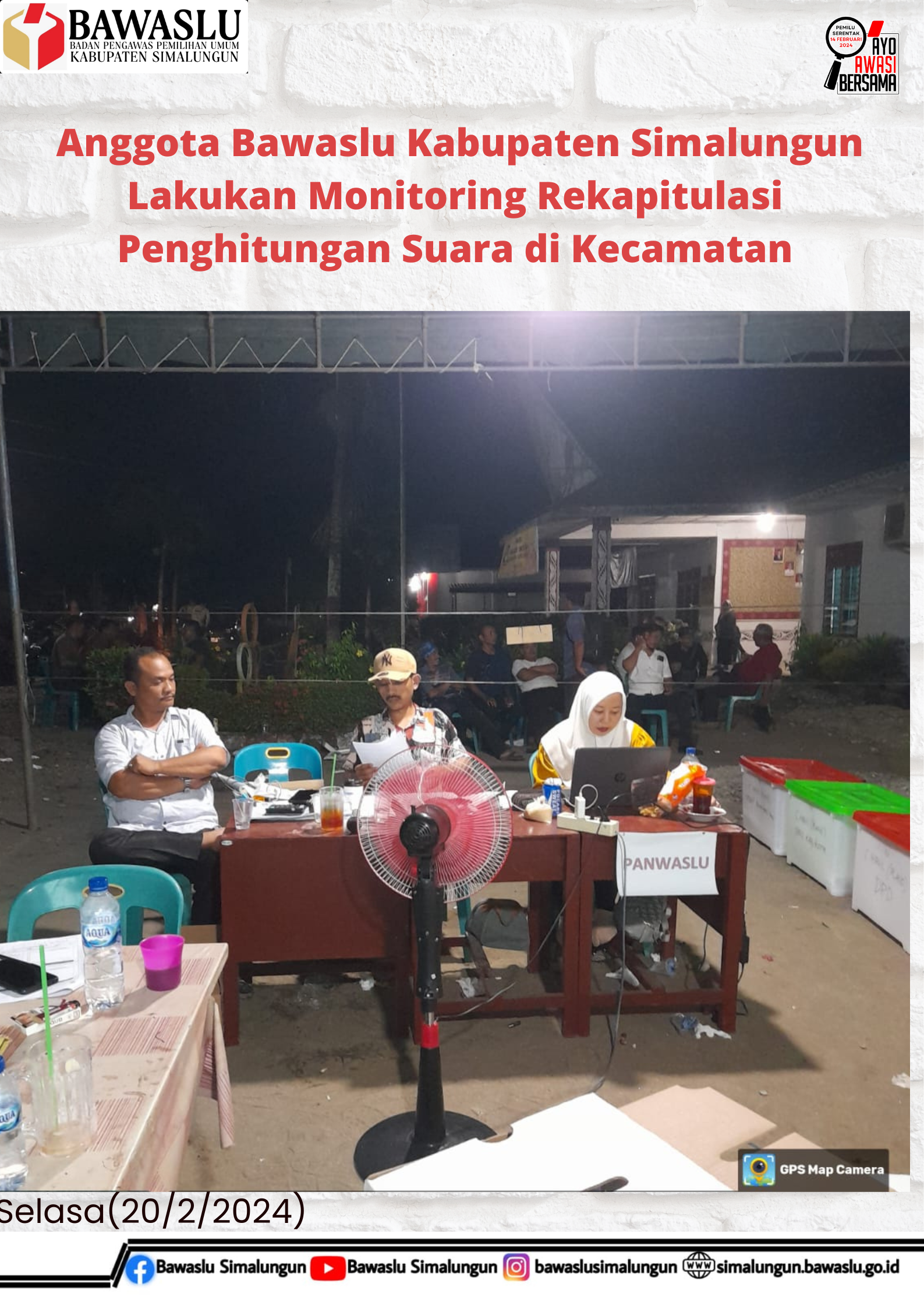 Kordiv. Pencegahan, Parmas dan Humas lakukan monitoring rapat pleno rekapitulasi hasil penghitungan suarake Kecamatan Ujung Padang