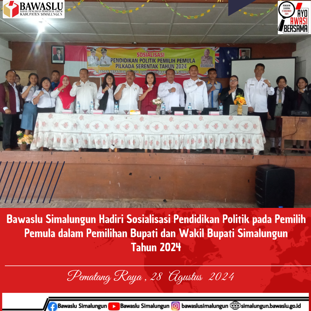 Bawaslu Simalungun hadiri undangan sosialisasi pendidikan politik pada pemilih pemula yang digelar oleh Kesbangpol Simalungun.
