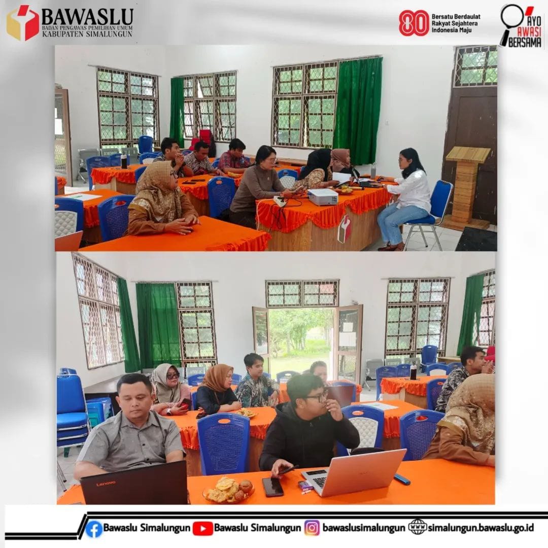 Bawaslu Simalungun gelar kegiatan belajar sekaligus diskusi terkait pengggunaan aplikasi Srikandi di aula Bawaslu Simalungun