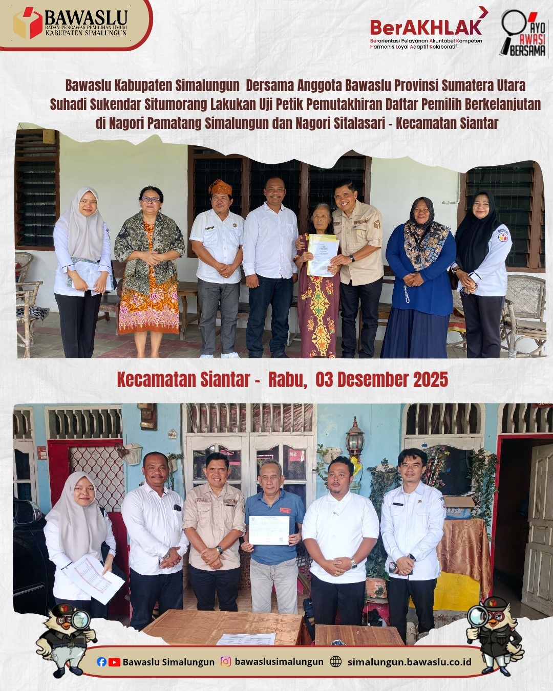 ‎Bawaslu Simalungun bersama Bawaslu Provinsi Sumut Laksanakan Uji Petik Pemutakhiran Data Pemilih Berkelanjutan di Kecamatan Siantar