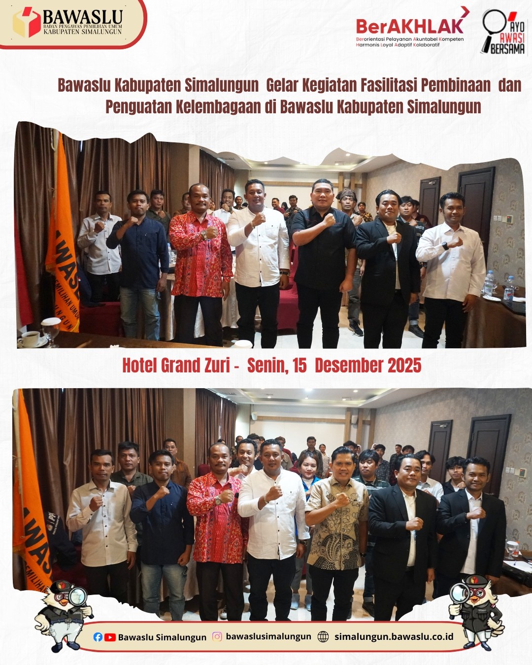 Bawaslu Kabupaten Simalungun menggelar kegiatan Fasilitasi Pembinaan dan Penguatan Kelembagaan Badan Pengawas Pemilu di Bawaslu Kabupaten Simalungun