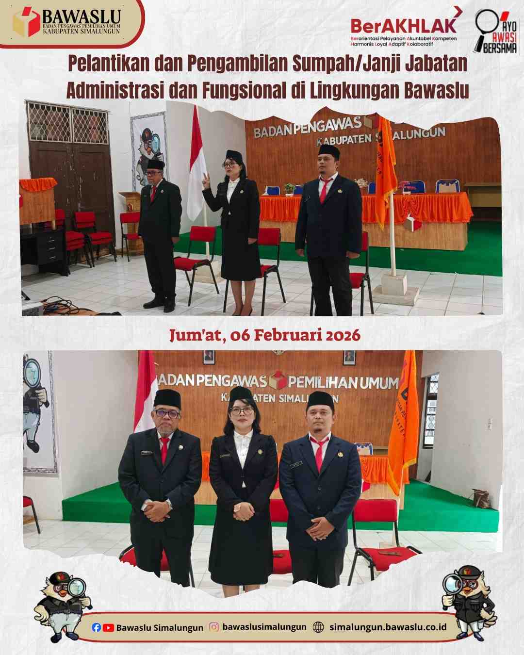 pelantikan dan pengambilan sumpah/janji jabatan administrasi dan jabatan fungsional di lingkungan Bawaslu