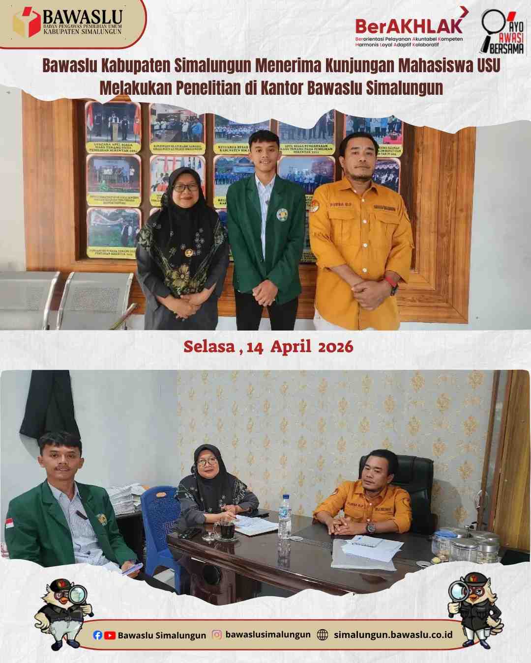 Kunjungan Mahasiswa USU ke Kantor Bawaslu Simalungun. 
