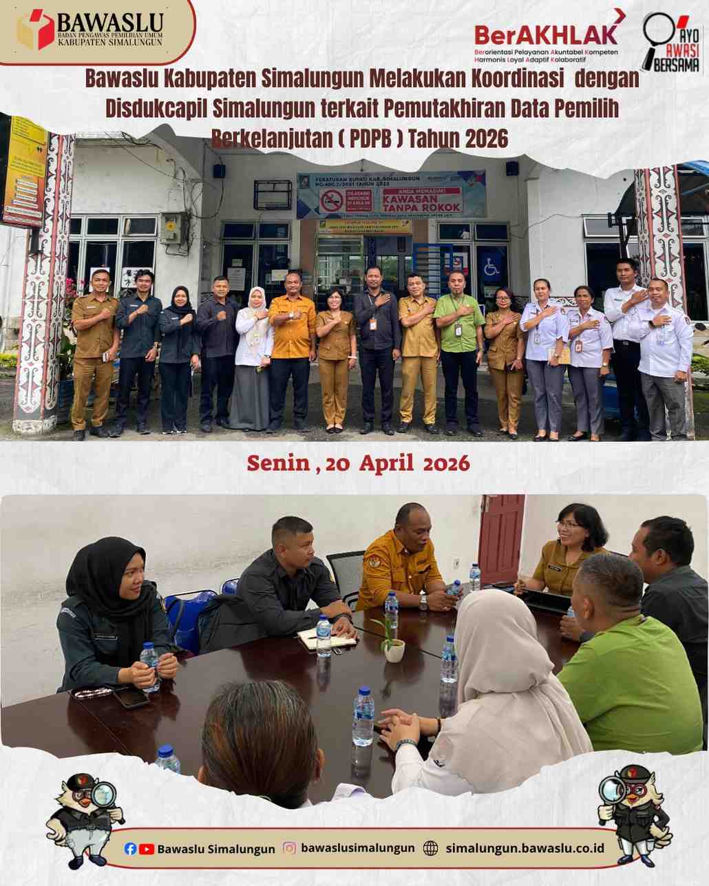 Bawaslu Simalungun melakukan koordinasi dengan Disdukcapil Simalungun