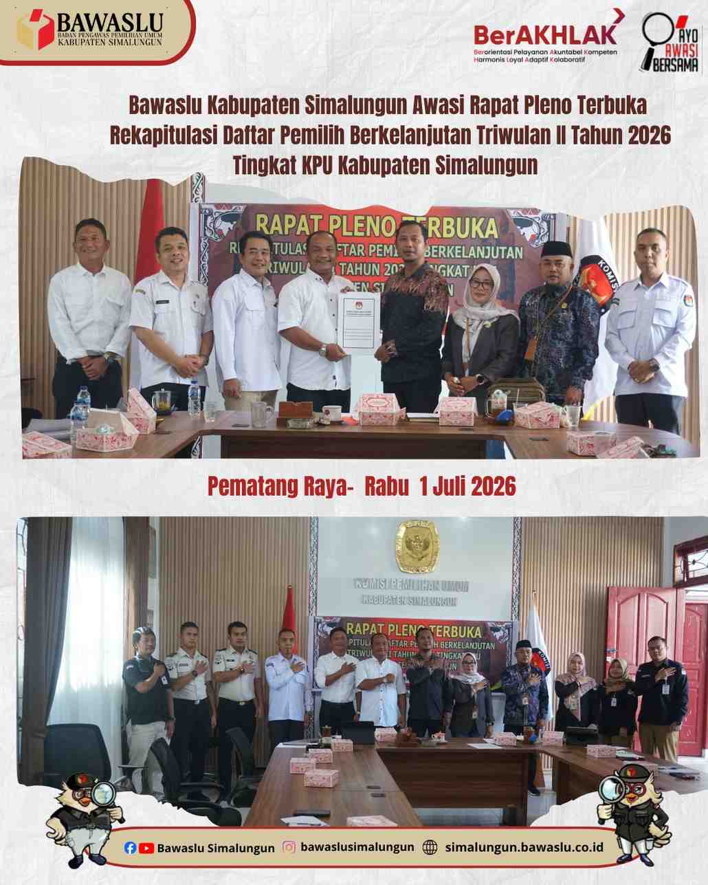 Bawaslu Simalungun Awasi Rapat Pleno Daftar Pemilih Berkelanjutan Triwulan II Tahun 2026