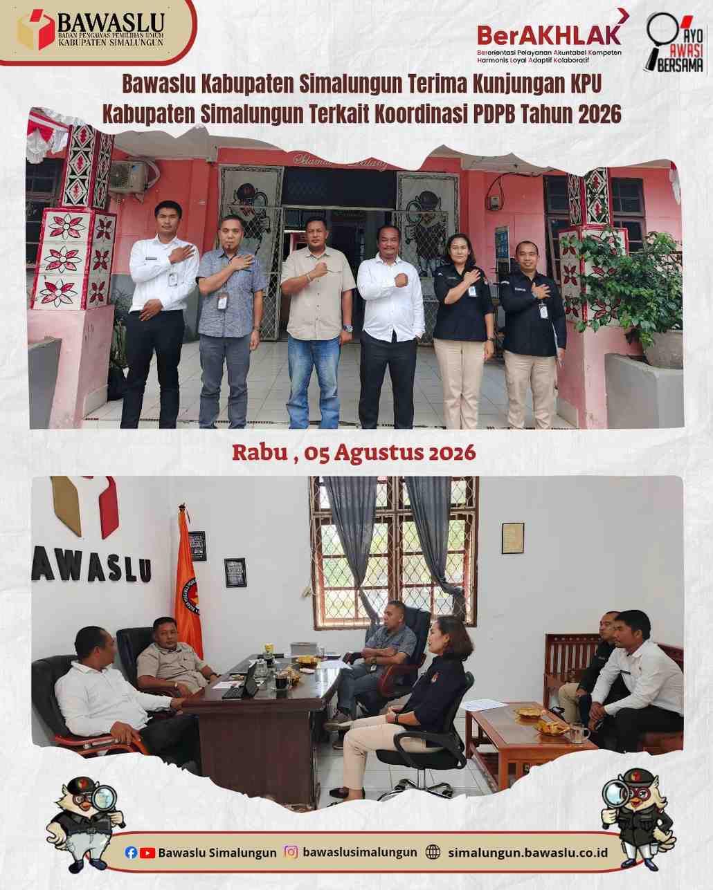 Bawaslu Simalungun Terima kunjungan KPU Simalungun Terkait Koordinasi PDPB Tahun 2026