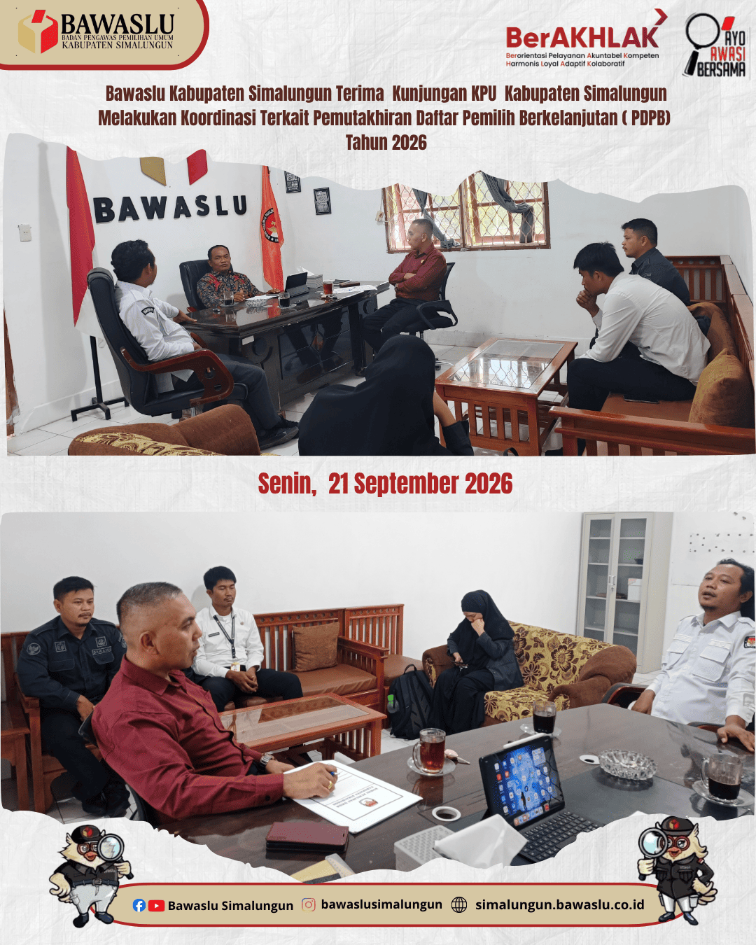 Kunjungan KPU Simalungun Ke Kantor Bawaslu Simalungun Guna Koordinasi terkait Proses PPDB Tahun 2026